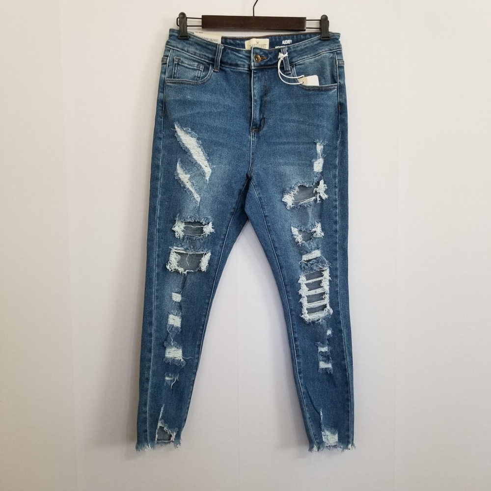 NWT Haute Curve Audrey Distressed  High Rise Curvy Skinny Jeans Size 14